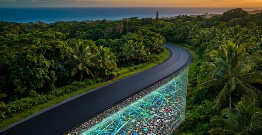 Ocean Plastic And Old Fishing Nets Into Roads