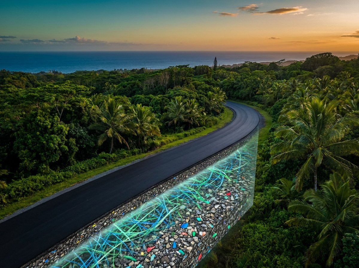 Ocean Plastic And Old Fishing Nets Into Roads